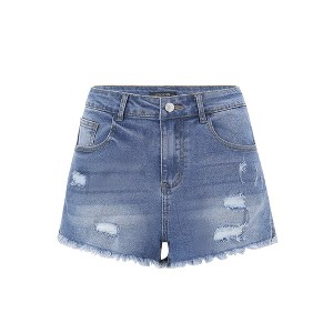 Womens Denim Shorts High Waisted Short Jeans Casual Summer Ripped Stretchy Jeans Shorts Frayed Raw Hem Denim Shorts - Light Blue 2XL - 1 of 4