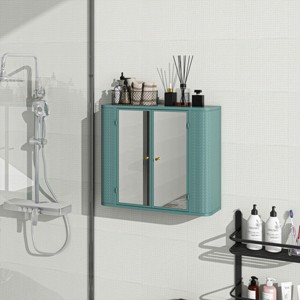 SEVOBAL Bathroom Storage Cabinet Wall Mounted Metal Frame with Mirror and Open Shelf for Vanity, Green, 27.55"*8.26"*23.62" - 1 of 4