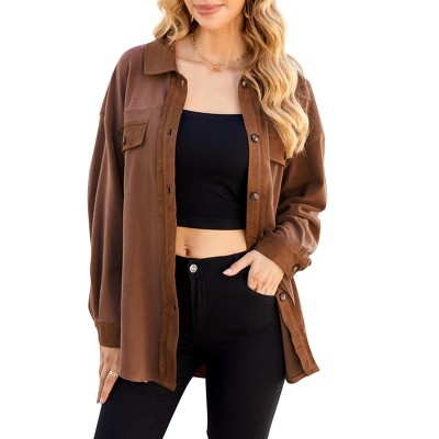 Womens Long Sleeve Jackets Button Down Jackets for Women With Pockets