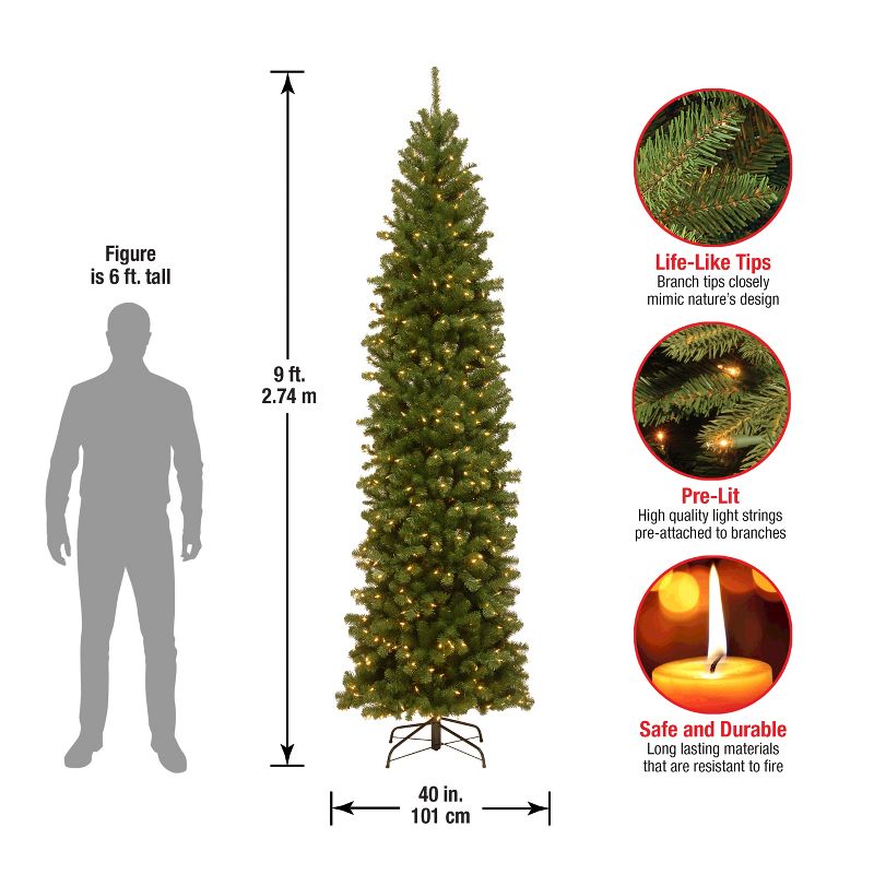 National Tree Company 9 ft Pre-Lit Artificial Slim Christmas Tree, Green, North Valley Spruce, White Lights, Includes Stand, 6 of 8