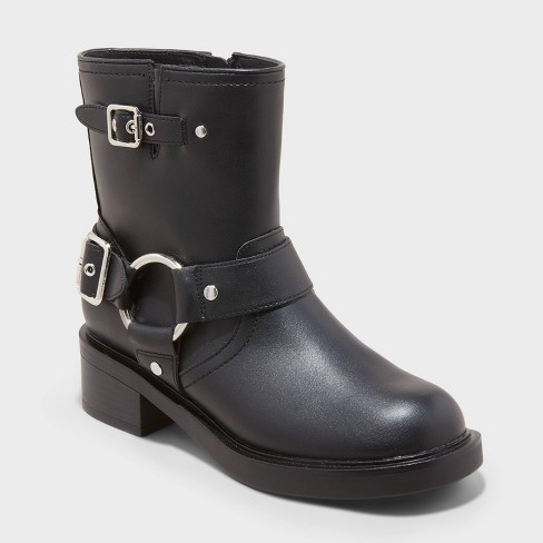 Leather buckle ankle boots best sale