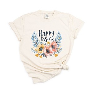 Simply Sage Market Women's Happy Easter Floral Short Sleeve Garment Dyed Tee - 1 of 4