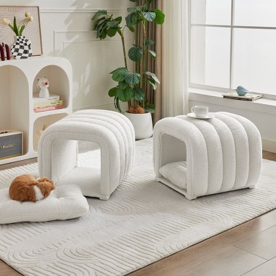 Hyleory Easy-Connected Footrest Stool Pet-Friendly - 2-in-1 Bed Bench & Play Tunnel with 2 Removable Pads