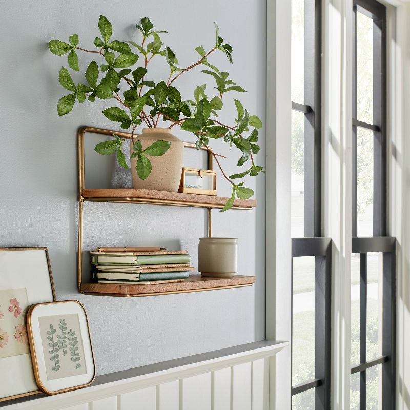 16&#34; Wood &#38; Brass Double Wall Shelf - Hearth &#38; Hand&#8482; with Magnolia, 3 of 5