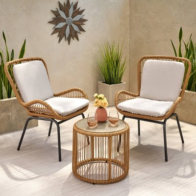 Pabrico 3pc Wicker Chat Set - Light Brown - Christopher Knight Home