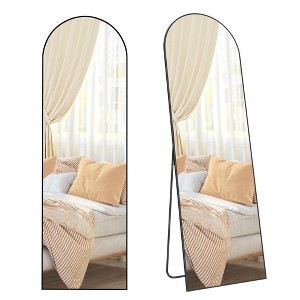 Ink Black Arched Full - Length Mirror - 63 x 20 Inches. Aluminum Alloy Frame, Tempered Glass with Stand, Ideal for Bedroom, Living Room, Cloakroom - 1 of 4