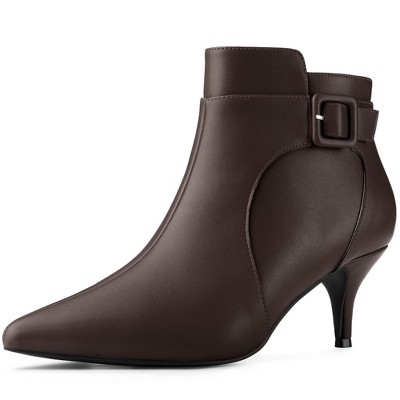 Allegra K Women's Pointy Toe Side Zip Buckle Decor Ankle Boots