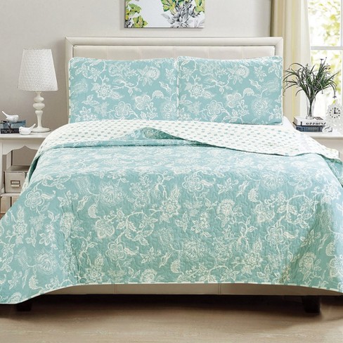 Great Bay Home All-season Reversible Quilt Set With Shams (king, Blue ...