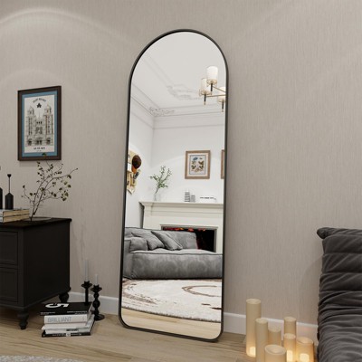 HOMLUX 64"x21" Oversize Arched Full Length Mirror With Stand Curve Top Home Decor Floor Length Mirror Full Body Wall Mirror,Black