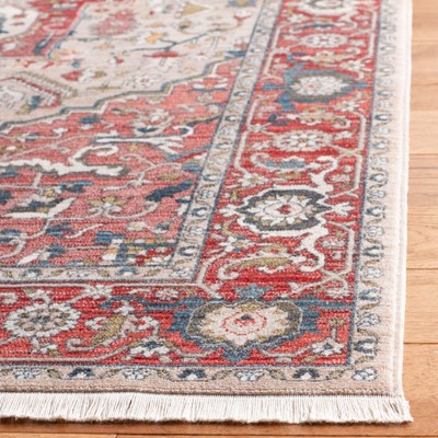 Vintage Red and Ivory Floral Runner Rug