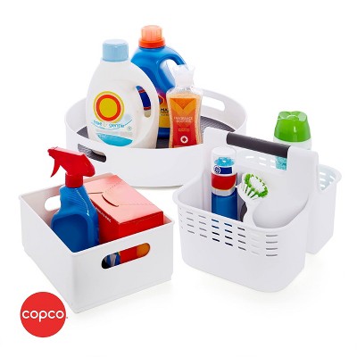 White Plastic Cabinet Storage Bin with Non-Skid Liner