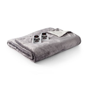 Twin Velour with Sherpa Electric Warming Blanket Gray - Biddeford Blankets