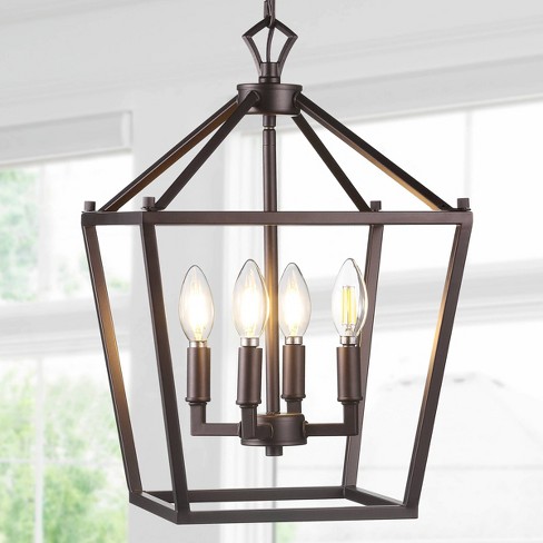 Jonathan Y Plains Mini Lantern 12 in. 4-Light Oil Rubbed Bronze Iron Modern Farmhouse LED Flush Mount