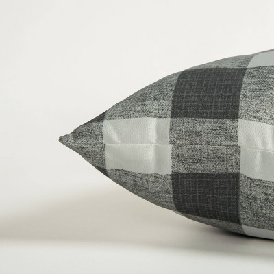 22" x 22" Gray and White Plaid Poly Filled Square Throw Pillow