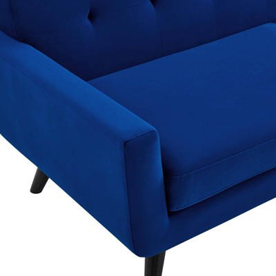 Navy Spot 40" Plush Velvet Tufted Armchair with Black Wood Legs