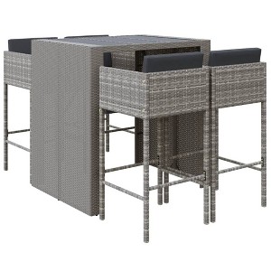 vidaXL Patio Bar Set 5 Piece Wicker Table and Stool with Cushions Poly Rattan - Gray - 1 of 4