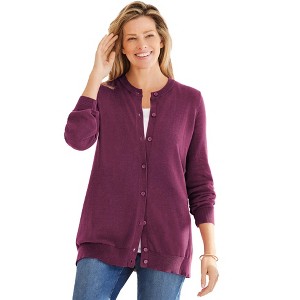 Woman Within Plus Size Perfect Long-Sleeve Cardigan - 1 of 4