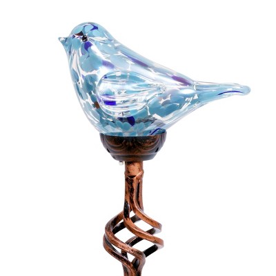 31" Pearlized Glass Solar Bird Garden Stake Teal - Exhart