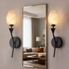 DORESshop 6 in. 1-Light Black Wireless Dimmable Wall Sconce with Flower Art Glass Shade for Bedroom Living Room, 2-Pack - 2 of 4