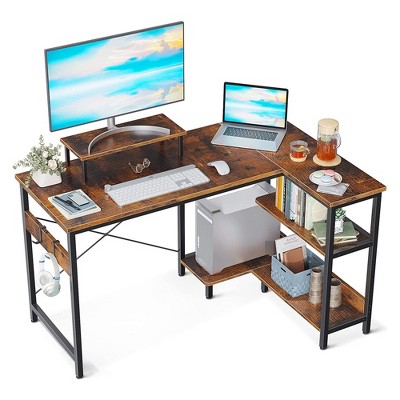 Mejores ofertas e historial de precios de ODK 47 In Compact L Shaped Desk  w/ Storage Shelves and Monitor Stand, White en