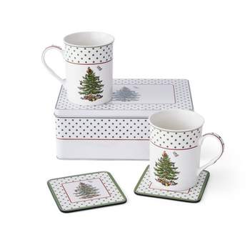 Spode Christmas Tree Polka Dot 5 Piece Mug and Tin Set