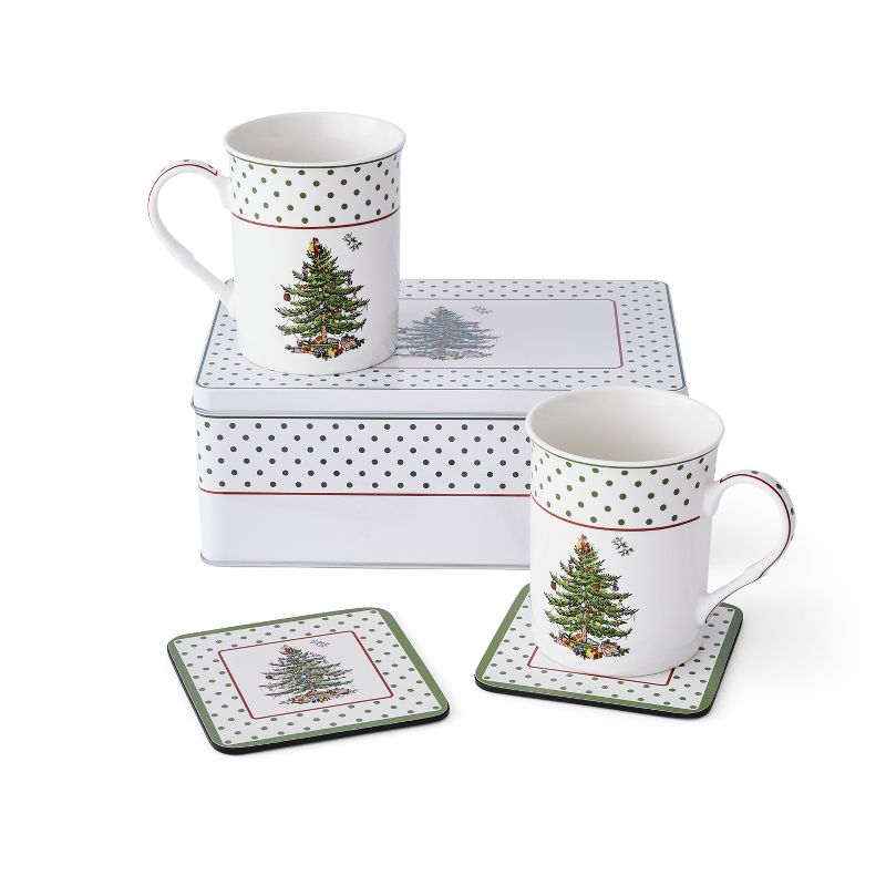 Spode Christmas Tree Polka Dot 5 Piece Mug and Tin Set, 1 of 7