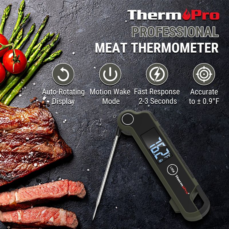 ThermoPro TP620W Instant Read Meat Thermometer Digital, Cooking Thermometer with Large Auto-Rotating LCD Display, 2 of 10