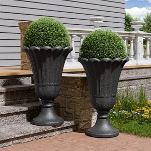 FONTOI 2 Pack Planters with Scalloped Rim, Outdoor Indoor Planters, Flower Plant Pots for Garden, Patio, Porch, Backyard, Black, 15.75"*23.62"*15.75" - 1 of 4