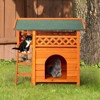 BENCMATE Pet Crates and Houses 2-Story Wooden Cat House with Balcony in Indoor and Outdoor Shelter for Feral and Pet Cats, Orange, 33.5"*22"*8.9" - 2 of 4