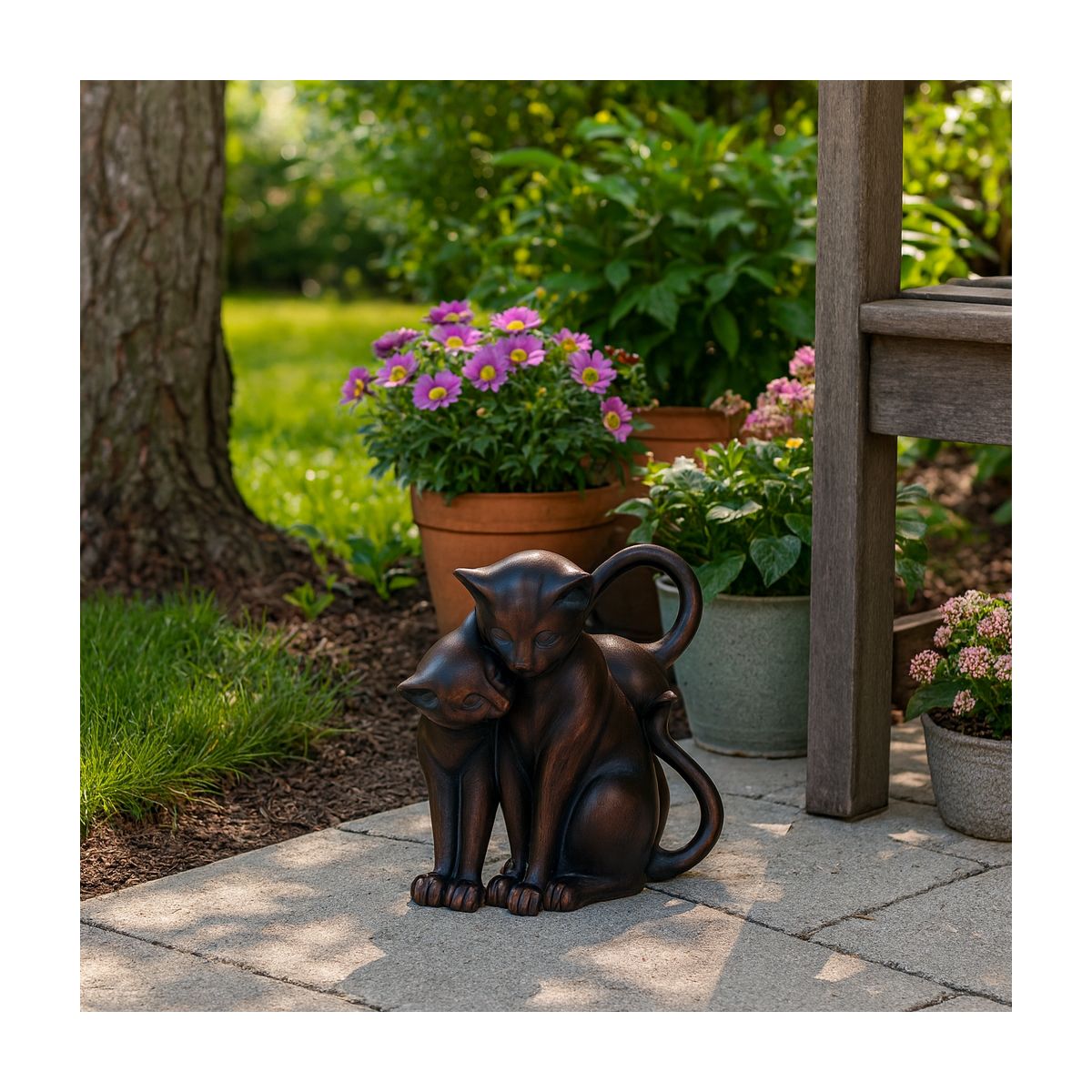 Decorative Cat with Figurine for Garden Decor - Whimsical Resin Figurine for Front Porch,Yard, Flower Bed Display - thumbnail 3