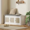 HOMCOM Shoe Storage Bench with Woven Rattan, Shoe Bench with Cushion, Adjustable Shelves, Entryway Bench for Bedroom, Living Room, White - 2 of 4