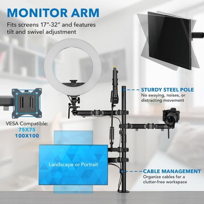 Black Steel Multi-Arm Desktop Streaming Mount with Mic Holder