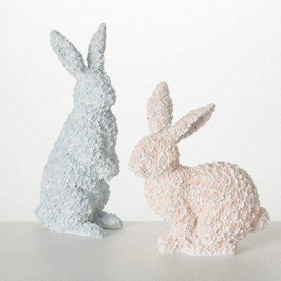 Sullivans 9" & 12" Floral Bunny Figurine Set of 2, Resin