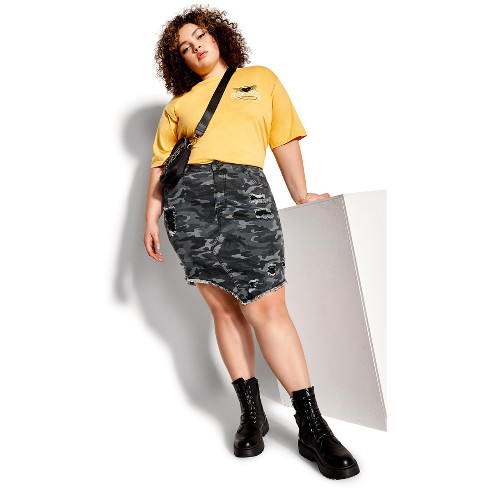 Avenue  Women's Plus Size Tessa Ripped Skirt - Black Camo - 26w/28w :  Target