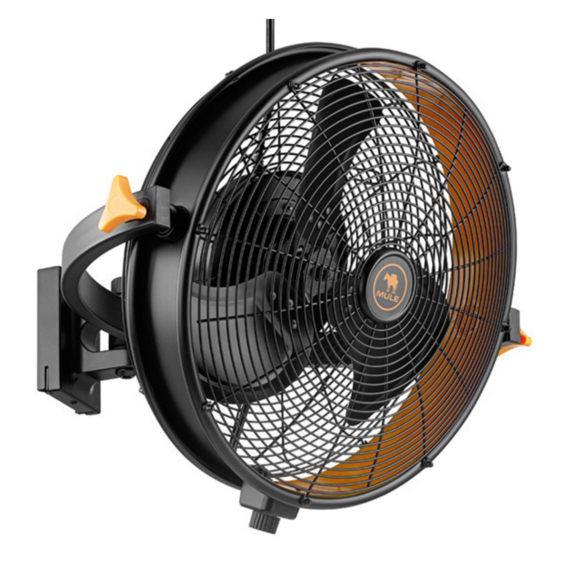 Mule 18" XL Outdoor Wall-Mounted Fan with 120-Degree Swivel and 3-Speed Settings, Oscillating Electric Fan for Home, Garage, and Patio, Matte Black