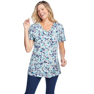 Woman Within Plus Size Perfect Printed Short-Sleeve V-Neck Tee - 1 of 4