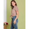 Allegra K Women's Printed Puff Sleeve Camp Collar Button Closure Knot Crop Tops - 4 of 4