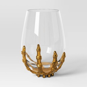 15.36oz Halloween Skeleton Wine Glass Gold - Threshold™: Hand Wash, Glass Drinkware, 1 Piece, 5.039" Height - 1 of 3
