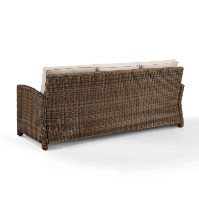 Beige Wicker and Steel Outdoor Three-Seat Sofa