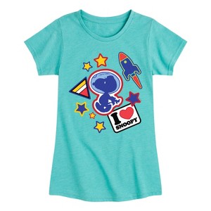 Girls' - Peanuts - Space Snoopy Flair Fitted Short Sleeve Graphic T-Shirt - 1 of 4