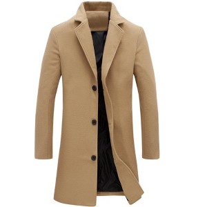 Lars Amadeus Men's Slim Fit Winter Notched Lapel Single Breasted Long Jacket Overcoat - 1 of 4