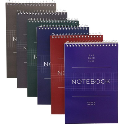 Paper Junkie 6-Pack 6 Colors Quad Ruled Graph Paper Spiral Notepads Journals 6 x 9 in