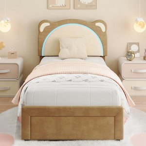 Twin & XL Bed Frame for Kids, Upholstered Platform Bed Frame with Adjustable Headboard & Led Light, for Kids' Room Nursery, - 1 of 4