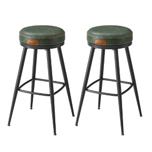 VASAGLE EKHO Bar Stools Set of 2, Bar Height Bar Stools, Synthetic Leather with Stitching, Mid-Century Modern, 30-Inch Tall, Kitchen Home Bar - 1 of 4