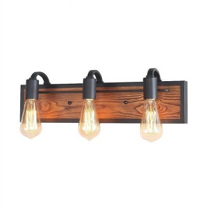 LNC Sabrina 21.3-in 3-Lights Matte Black and Brown Wood Farmhouse Vanity  Lights - 1 of 4