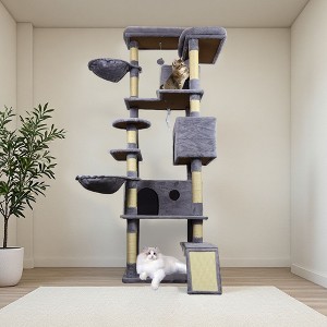 Okak Modern Multi-Level Faux Fur Cat Tree Tower for Indoor,Cat Condo with Big Hammock & Top Platform & Scratching Posts - 1 of 4