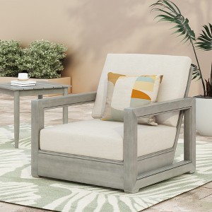 Christopher Knight Home Andrae Outdoor Acacia Wood Club Chairs with Cushions - 1 of 4