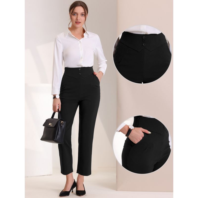 Allegra K Women's Business High Waist Elastic Waist Back Button Decor Straight Leg Pants, 2 of 6