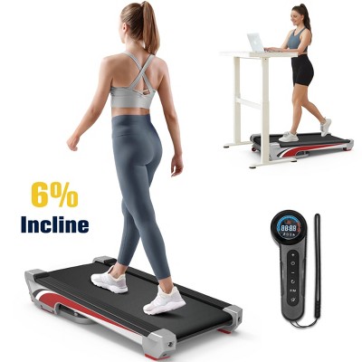 Redliro Walking Pad Under Desk Mini Treadmill with 6% Incline & Remote Control & LED Display & Lights, 265 Lbs Capacity