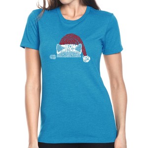 LA Pop Art Christmas Peeking Cat - Women's Premium Blend Word Art T-Shirt - 1 of 4